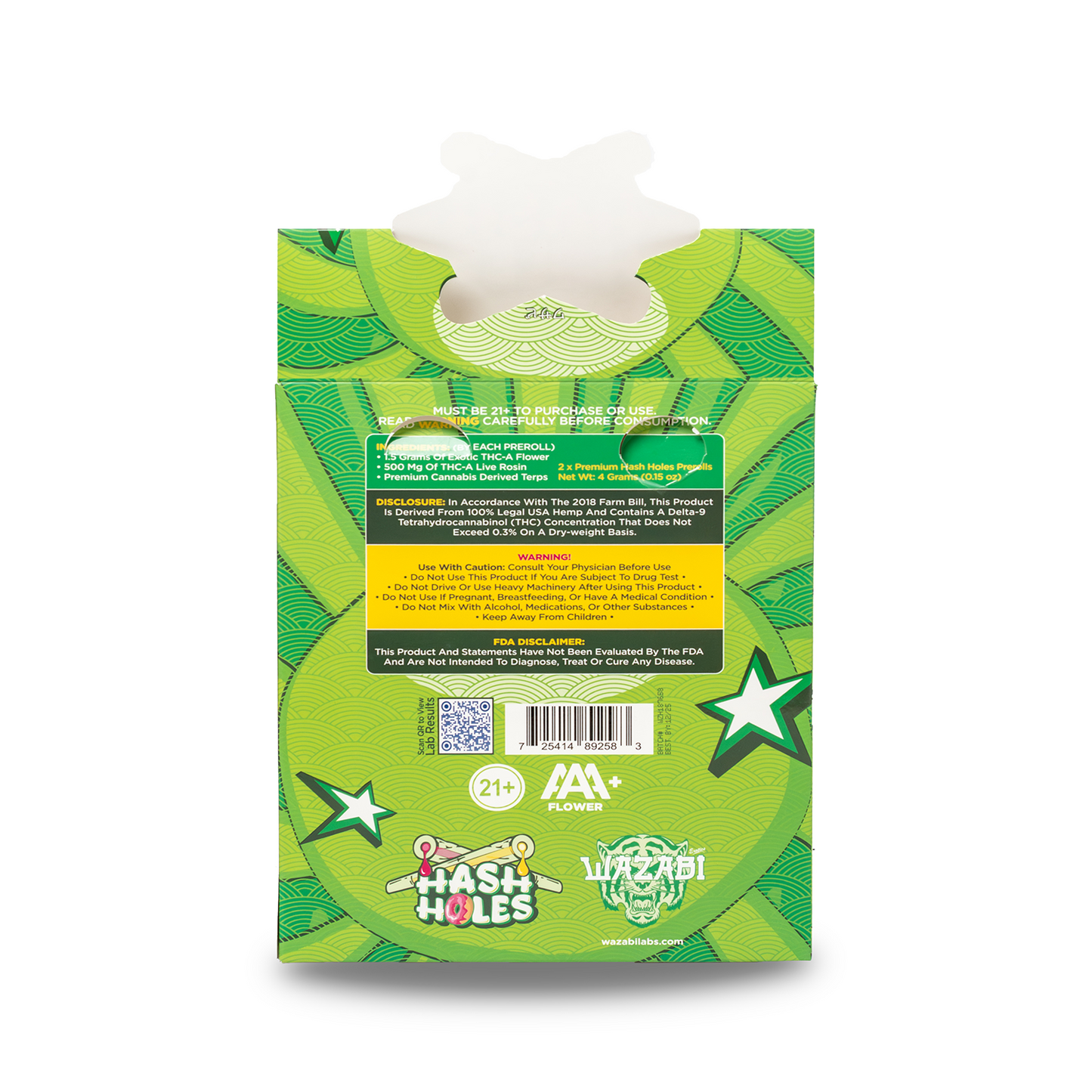 WAZABI EXOTICS 2G HASH HOLE DOUBLE DROP PREROLLS 2CT 10/PK